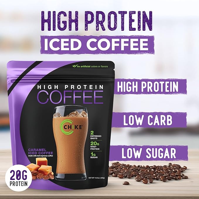 Chike Caramel High Protein Iced Coffee, 20 G Protein, 2 Shots Espresso, 1 G Sugar, Keto Friendly and Gluten Free, 14 Servings (14.3 Ounce)