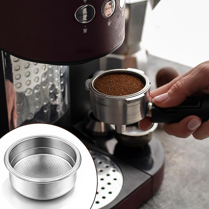 Thinp 2 Pcs Stainless Steel Coffee Filter, 51mm Pressurized Filter Basket Espresso Filters Basket Espresso Machine Parts Compatible with 51mm Portafilter Coffee Machines (1+2 Cups Capacity)