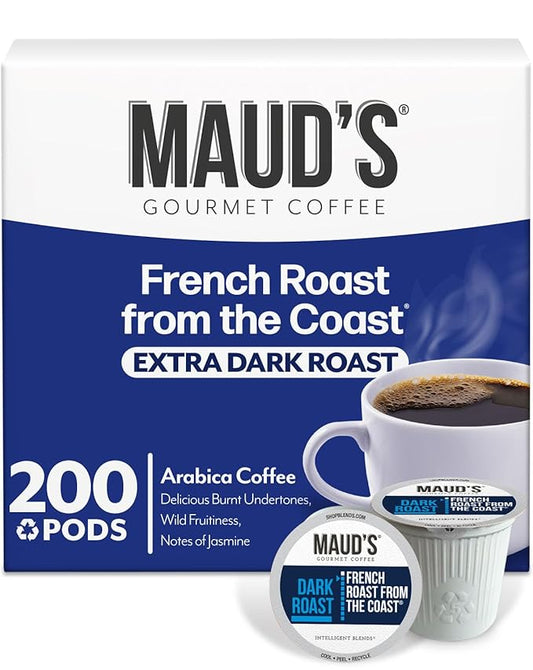 Maud's French Roast Coffee Pods, 200 ct, Dark Roast Coffee in Single Serve Pods – 100% Arabica Coffee, Compatible with Keurig K Cups Maker
