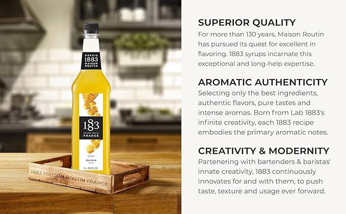 1883 Mango Syrup for Drinks, Made in France, 1 Liter Plastic Bottle