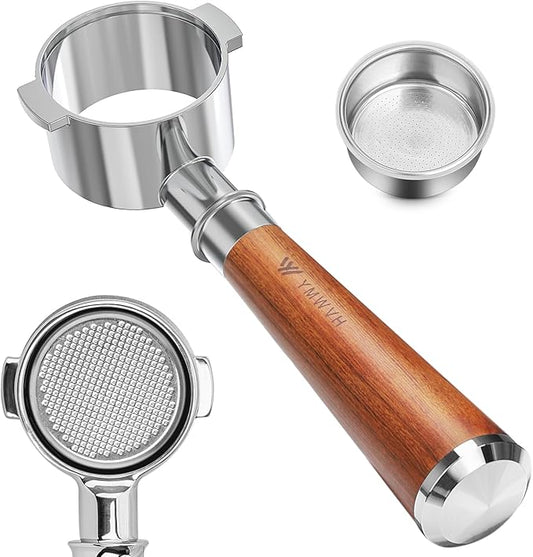 51mm Bottomless Portafilter 2 Ears for Delonghi Stilosa ECP3420/EC155/BCO430/EC260,Stainless Steel Filter Basket and Walnut Handle
