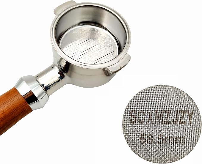 Espresso Puck Screen 58mm-58.5mm, 1.7mm Thickness, 150μm, Made of 316 Stainless Steel. This Coffee Portafilter Puck Screen is designed for Espresso Portafilter and serves as a Lower Shower Screen.