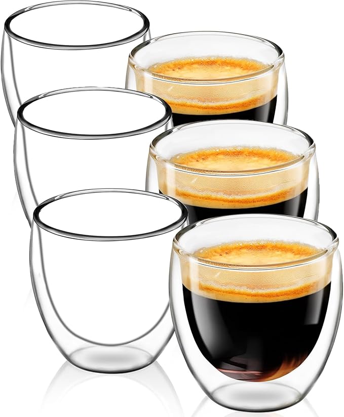 Espresso Cups Set of 6, 5 OZ Expresso Shots Glass Cup, Double Walled Glass Coffee Mugs, Espresso Machine Accessories,Insulated Clear Espresso Shot Glasses Cups,Water Won't Enter Between Double Walls