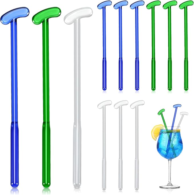 12 Pcs Golf Putter Glass Drink Stirrers 7 Inch Swizzle Sticks for Cocktails Coffee Reusable Beverage Stir Sticks for Coffee Bar Home Kitchen Party Bar Weddings Golf Events Decorations