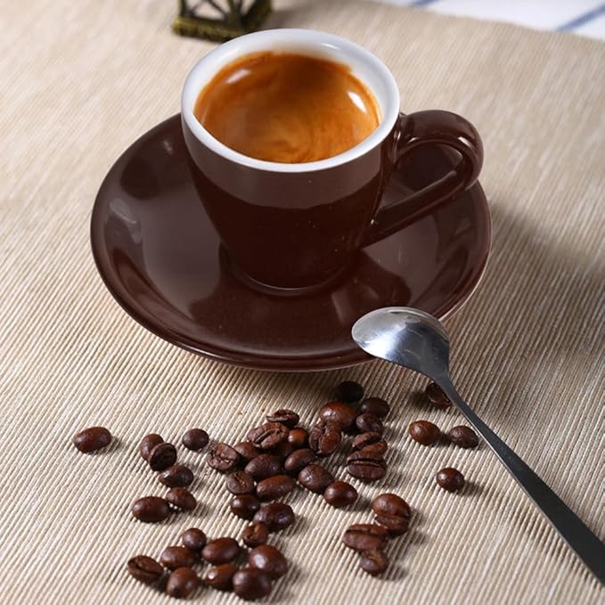 ionEgg Porcelain Espresso Cup with Saucer, Espresso shot Cup, 80ml/2.7Oz, Brown