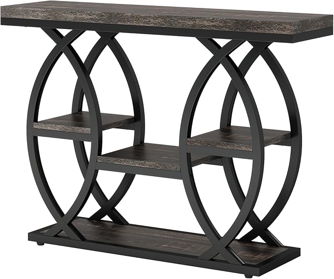Tribesigns 39.4" Console Table, Industrial 4-Tier Sofa Table Entryway Table with Storage Shelves, Narrow Wood Accent Tables with Metal Frame for Small Spaces, Hallway, Foyer, Black Brown