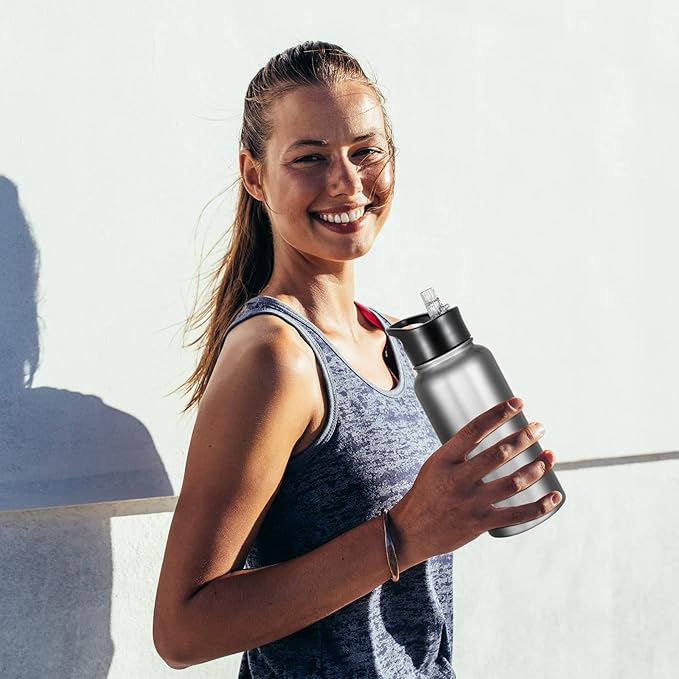 32 Oz Stainless Steel Insulated Water Bottle (4 pk), Leak Proof, Wide Mouth Lids, Double Walled Vacuum, BPA Free, Sport Bottles for Gym, Travel, Running, Hiking