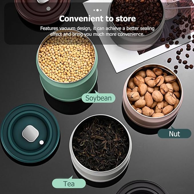 Cabilock Vacuum Seal Spice Canister and Lidded Beans Container 750Ml White Press-To-Close Food Storage Jar for Pantry Organization and Coffee Bean Storage