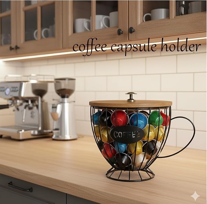 Coffee Pod Holder with Lid -Coffee Creamer Holder Large Capacity Holder for k Holder Organizer for Counter - Coffee Decor Station for Pods, Espresso, Capsules, Creamer, (Black-CC)