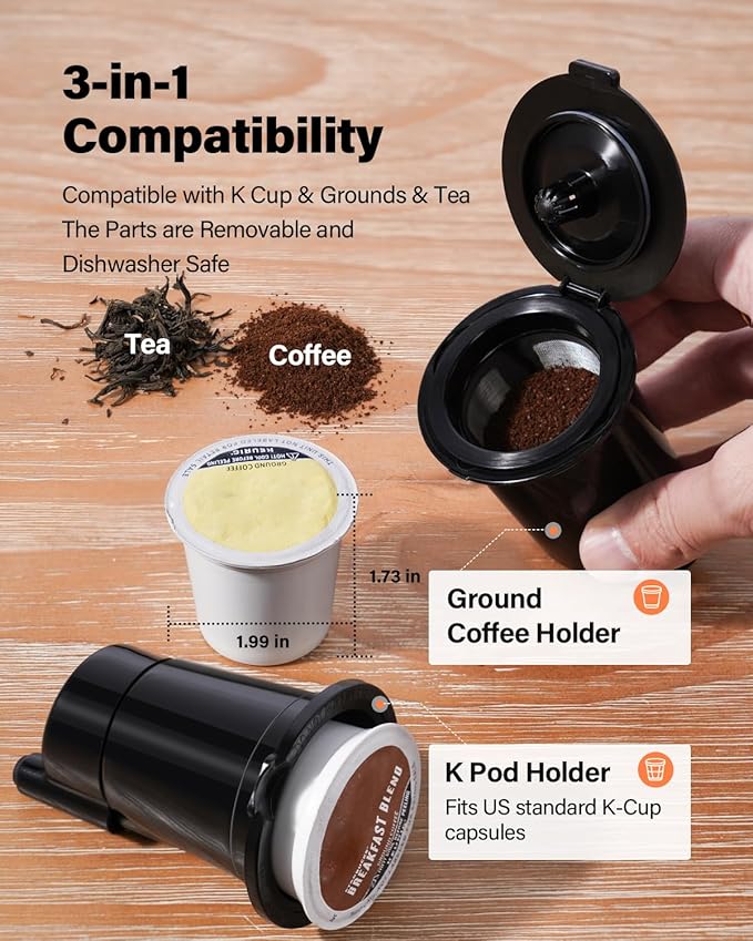 SHARDOR Coffee Maker Hot & Iced With Bold Setting,Single Serve Coffee Maker For K Cup And Grounds，52 Oz Removable Water Tank,6-14 Oz Brew Sizes,One Cup Kcup Coffee Machine With Reusable Filter, Black