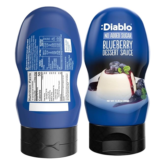 Diablo Blueberry Dessert Sauce | No Added Sugar | Gluten Free | Diabetic Friendly | Hamper Available - Perfect for Gifting | 350g 12.35oz