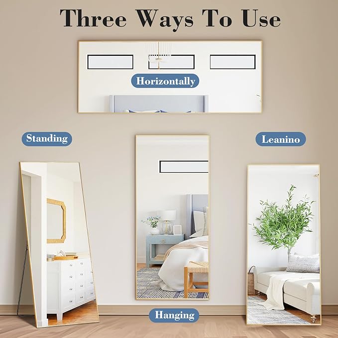 NEWBULIG Full Length Mirror, Upgraded Body Wall Mirrors with Shatter-Proof Glass, Floor Standing Mirror, Home Wall Decor