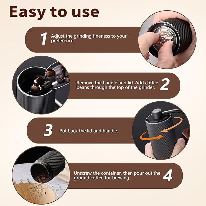 Manual Coffee Grinder, Manual Burr Coffee Grinder Capacity 25g with CNC Stainless Steel Conical Burr, Internal Adjustable Setting, Hand Coffee Grinder for Espresso, Pour Over, French Press, Moka.