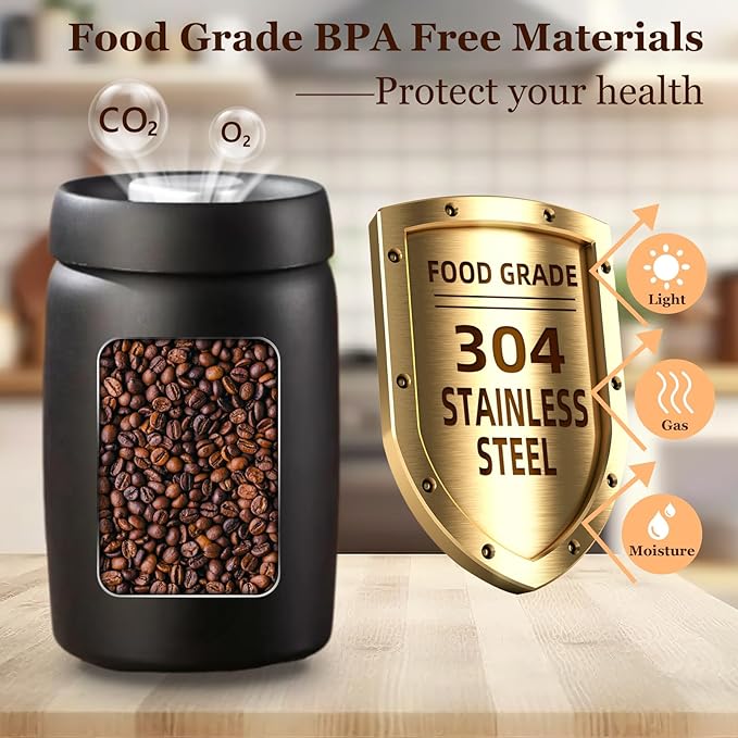 Coffee Vacuum Canister, 16oz Coffee Bean Storage, Stainless Steel Airtight Food Storage Container, Press Out Excess Air Preserve Food Freshness, Perfect for Coffee Beans,Loose Leaf Tea