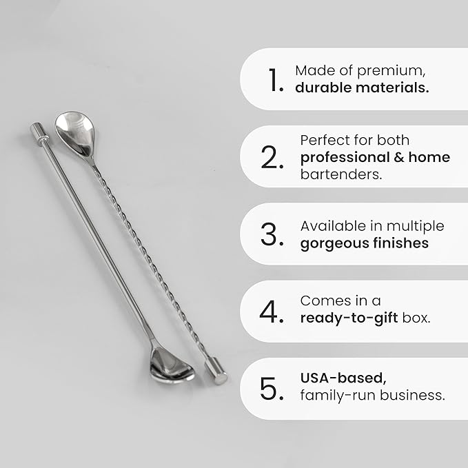 A Bar Above 2-Piece Gold Bar Spoon Set, 12-Inch Heavyweight Cocktail Mixing Spoons, Stainless Steel Drink Stirrers for Shakers and Mixing Glasses, Bartender Tools for Professionals