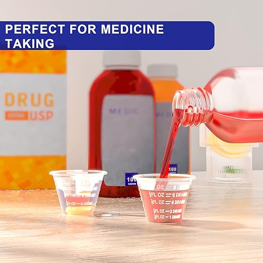 ReliMedPro Disposable Medicine Cups Graduated, Bulk Pack of 100, 1 oz (30ml) Small Plastic Measuring Cup for Liquid Medication, Paint, epoxy, Pill and Resin.
