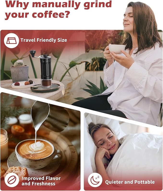 GCCTXC Manual Coffee Grinder with Ceramic Burr Handheld Hand Crank Espresso Grinder for Coarse Drip Fine Pour Over French Press Small Portable for Travel Camping Quiet Adjustable with Grind Settings