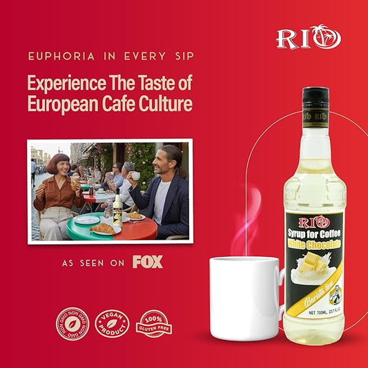 RIO White Chocolate Flavoring Coffee Syrup, Perfect for Hot or Iced Drinks & Desserts, Classic White Chocolate & Coffee Combo, Barista-Grade Flavor Syrups for Coffee Drinks at Home & Work - 700ml