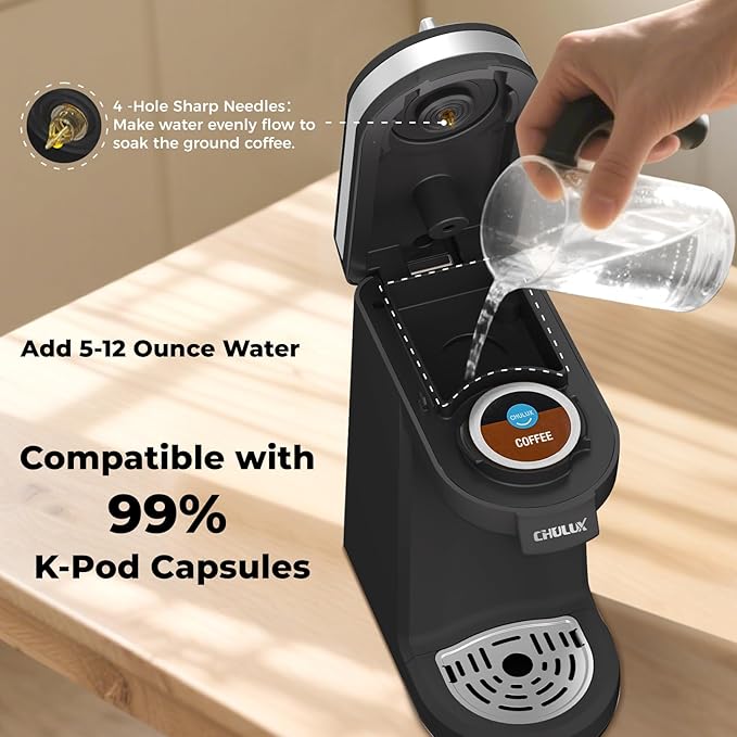 CHULUX Single Serve Coffee Maker for K Capsule, Mini Single One Cup Coffee Machine, Perfect for Small Space, Black