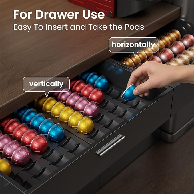 Coffee Pod Drawer Insert Compatible with Nespresso Vertuo，40 Capsules Storage Holder Tray for Counter Drawer in Home Kitchen Office