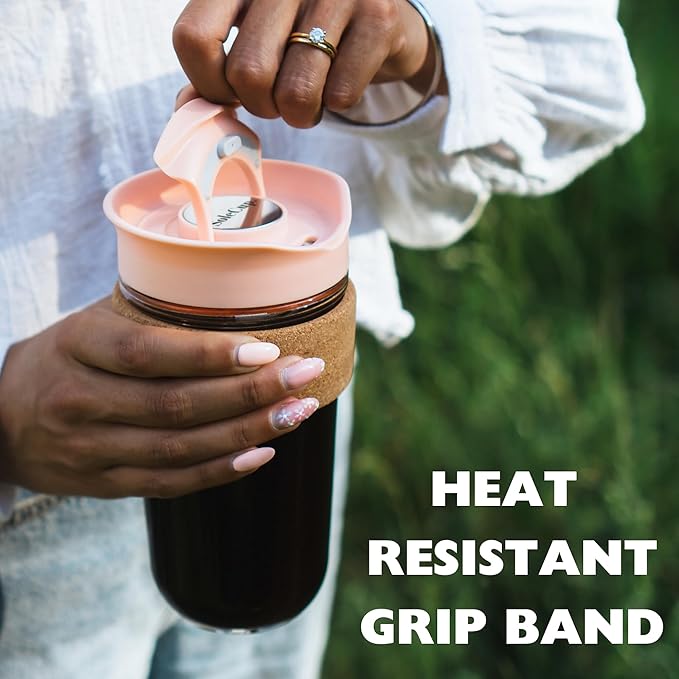 Large Travel Mug - Reusable Insulated Coffee Mug - 18oz/530ml BPA-Free Hot Drink Travel Mug with Lid & Cork Band (Pink, 18oz)