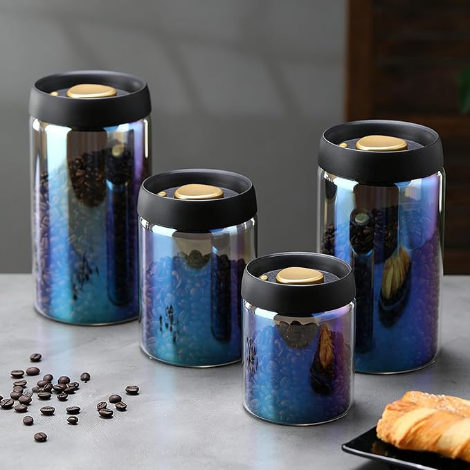 Colorful Coffee Vacuum Container Jars, Food Coffee Bean Storage Containers with Lids Airtight, Manual Vacuum Extraction Sealed Tank (Colorful, 500, Milliliters)