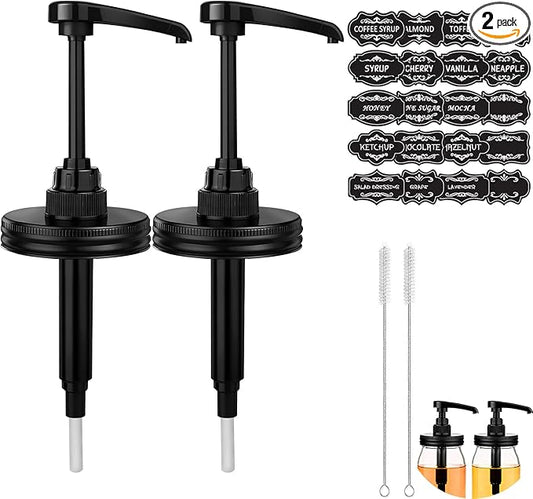 2 Pack Syrup Dispenser Kit for Mason Jar, Plastic Dispenser Pump and Lid for 16OZ to 33OZ Regular Mouth Mason Jar, Food Grade&10ML Pump for Maple Syrup, Honey, Ketchup, Home and Commercial