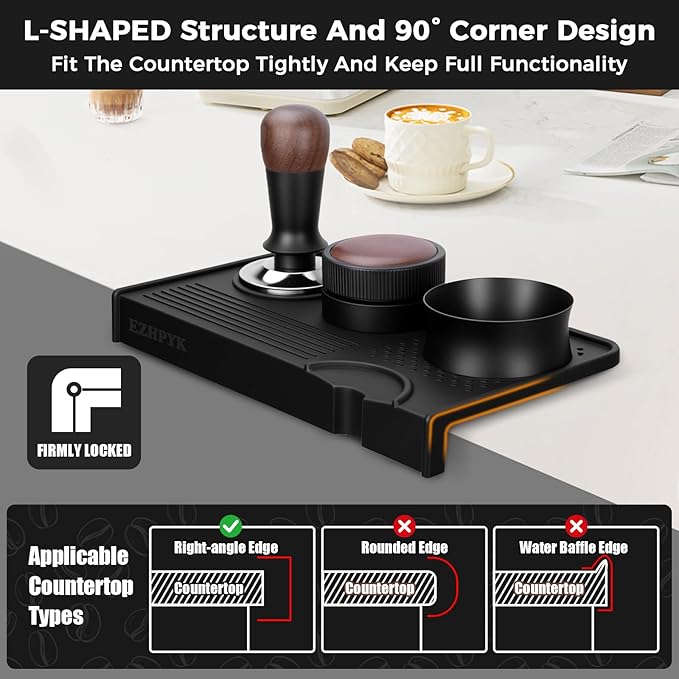 EZHPYK Espresso Tamping Mat for Counter – Food Grade Silicone Multi-Slot Coffee Tamper Mat for Barista Espresso Machine Accessories – Waterproof Neat Tamp Station Coffee Bar Mat for Countertop Black