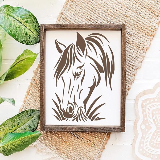 FINGERINSPIRE 4PCS Horse Head Stencils with 1Pc Brush 8.3x11.7inch Traditional Horses Pattern Stencil Template Animal Horses Head Stencils for Painting on Wood Wall Furniture DIY Home Decoration