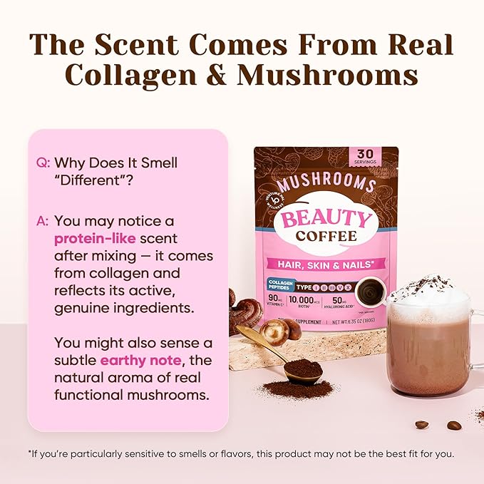 Venture Pal Premium Adaptogenic Mushroom Coffee with Multi Collagen, Lions Mane, Reishi, Chaga, Biotin, Vitamin C - Supports Energy, Focus, Skin, Hair, Nails, Joints, Digestion & Immunity, 30 Servings
