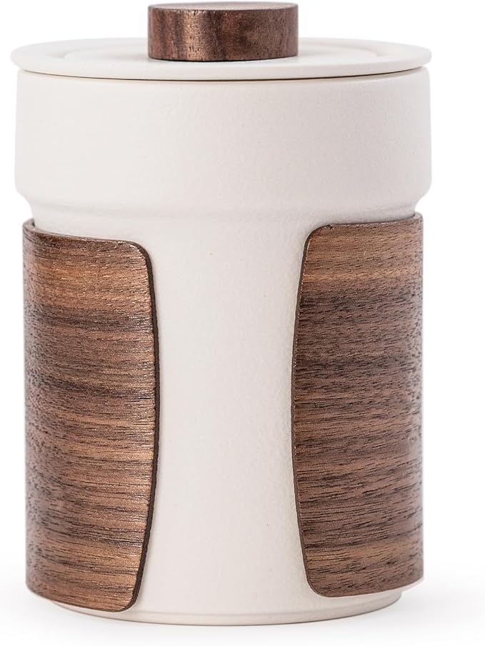 Tea Cup with Infuser and Lid 12.7oz - Artisan Ceramic Mug with Wooden Sleeve, Loose Leaf Tea Infuser Cup for Home/Office Use (Ideal for Birthday & Anniversary Gifting)