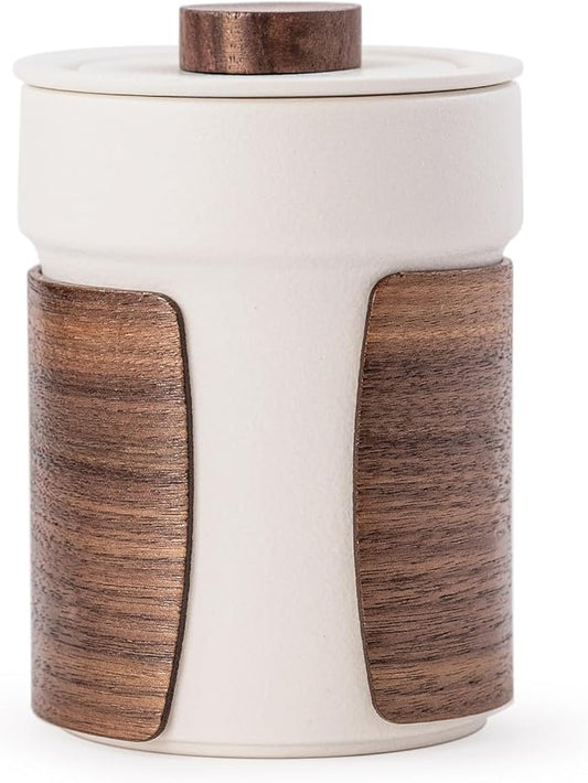 Tea Cup with Infuser and Lid 12.7oz - Artisan Ceramic Mug with Wooden Sleeve, Loose Leaf Tea Infuser Cup for Home/Office Use (Ideal for Birthday & Anniversary Gifting)