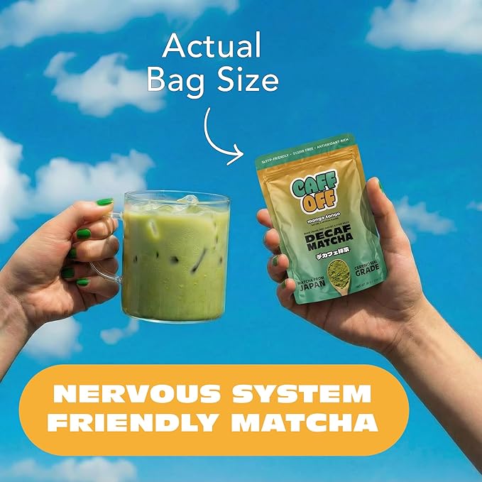 Caff Off Decaf Mango Matcha Green Tea Powder From Japan – 1.06 oz / 30 g – Ceremonial Grade & Sugar-Free - No Fillers or Milk Powders – Naturally Decaffeinated Without Chemicals – Tested for Heavy Metals – First Harvest, Shade-Grown & Caffeine-Free Mat...