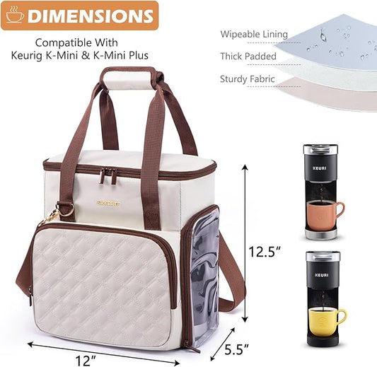 BAGSPRITE Travel Coffee Maker Carrying Case for Keurig K-Mini Plus & K-Slim – Portable Single Serve Coffee Machine Storage Bag with Accessories Space, Coffe e Maker Travel Bag