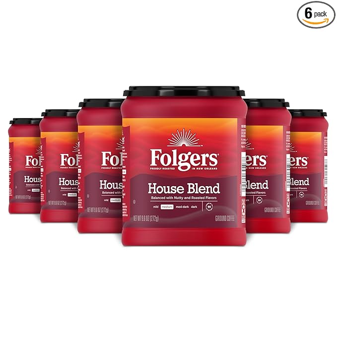Folgers House Blend Medium Roast Ground Coffee, 9.6 Ounces (Pack of 6)