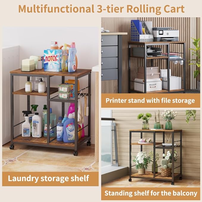 Bakers Rack Kitchen Microwave Cart，Rolling Kitchen Cart with Lockable Wheels, 4-Tier Microwave Stand, Bakers Rack Island, Coffee Cart, Buffet Sideboard Cabinet for Office, Living Room