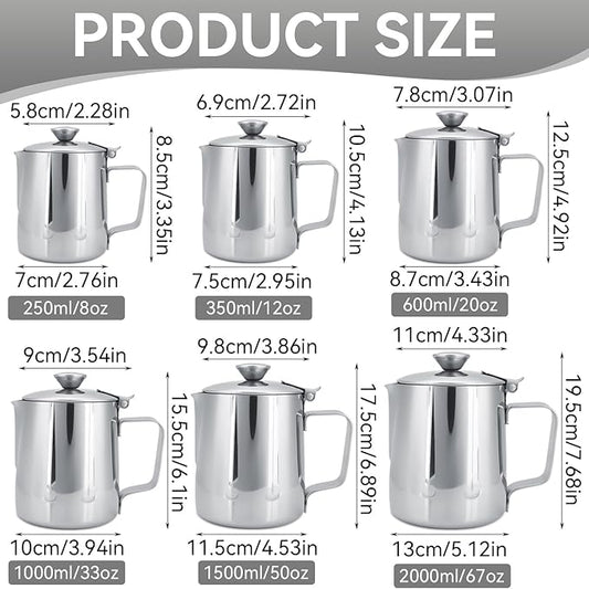 Milk Frothing Pitcher, Stainless Steel Pitcher with Lid Milk Frother Cup Milk Jug Coffee Creamer Container Creamer Dispenser Milk Steamer Cup Milk Cup with Lid for Latte Coffee Art(2000ML)
