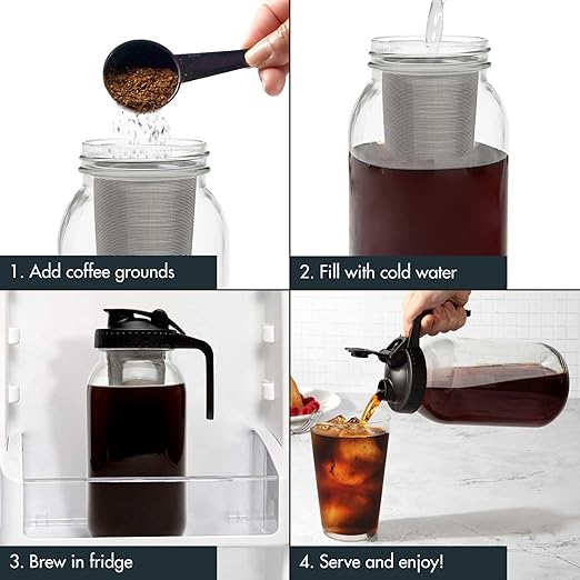 Primula Mason Jar Cold Brew Coffee Maker – 2-Quart Glass Pitcher with Stainless Filter
