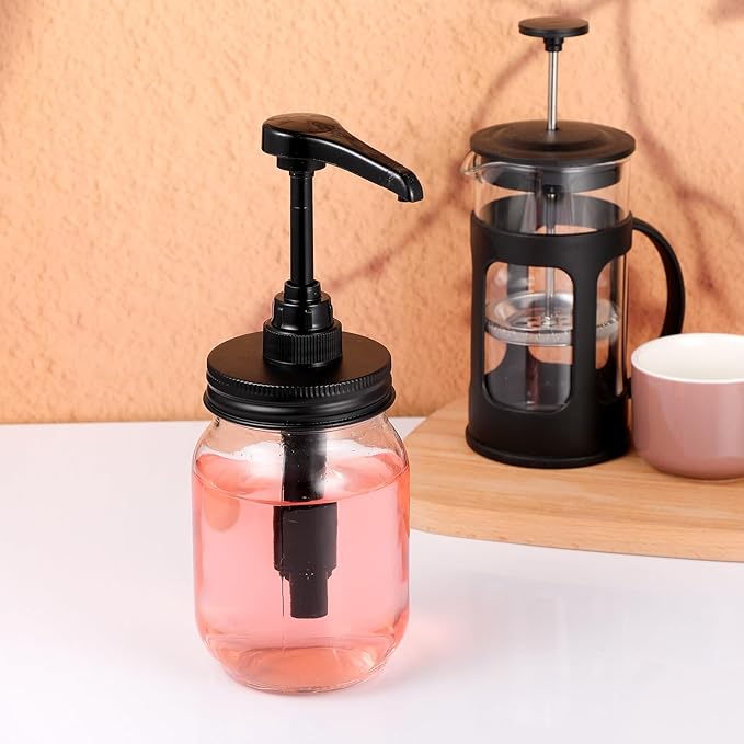 8 Pack Mason Jar Syrup Dispenser Pump Lids Coffee Syrup Dispenser for Regular Mouth Mason Jar Rustproof Plastic Pump for Honey, Liquid Condiments, Ketchup, Coffee Glaze