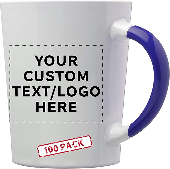 Custom Ceramic Latte Coffee Mugs by Albany 13 oz. Set of 100, Personalized Bulk Pack - Perfect for Coffee, Tea, Espresso, Hot Cocoa, Other Beverages - Cobalt Blue
