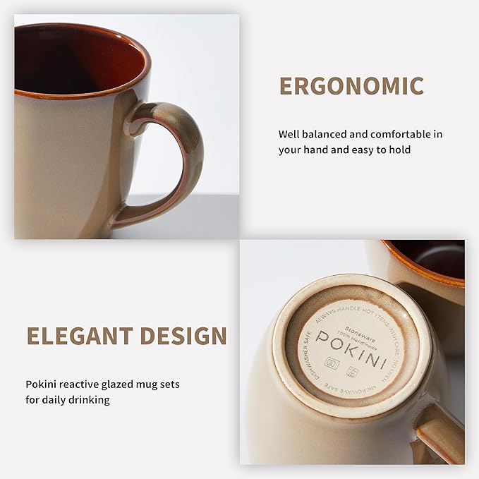 Coffee Mug 14 oz, Ceramic Coffee Mugs Set of 4, Reactive Glaze Mug for Latte/Tea/Cappuccino, Large Stackable Mug Set for Men, Women, Dad, Mom, Dishwasher & Microwave Safe, Brown Yellow