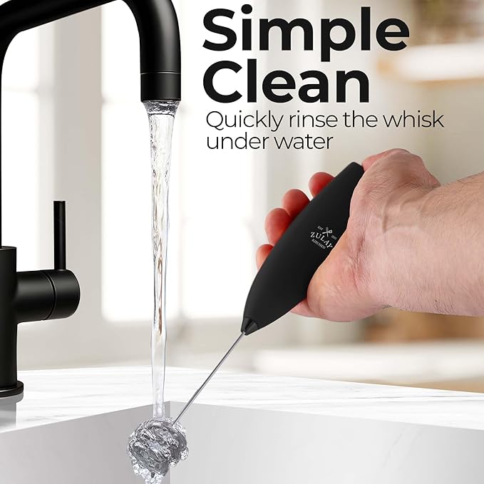 Zulay Kitchen Patented Tornado Triple Whisk Milk Frother with 4 Duracell Batteries – Handheld Foam Maker for Coffee, Lattes, Matcha & Hot Chocolate – Rich, Creamy Froth in Seconds