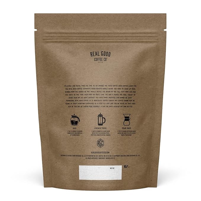 Real Good Coffee Company Breakfast Blend Light Roast Ground Coffee - Sustainably Sourced Arabica Coffee Beans - Versatile for Drip, French Press & Espresso Machines - 32 Oz - Pack of 1