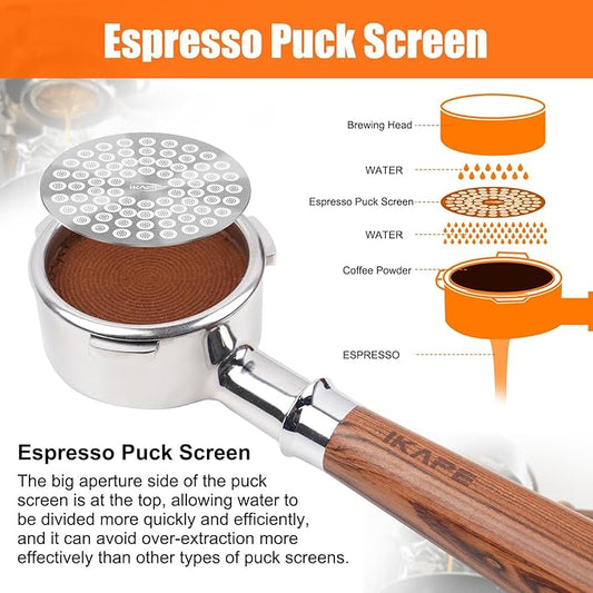 IKAPE 58mm Espresso Puck Screen, Food-grade 316 Stainless Steel Coffee Puck Screen-Ultra-thin, Ultra-light, Resusable Coffee Ground Filter Designed for Professional Baristas