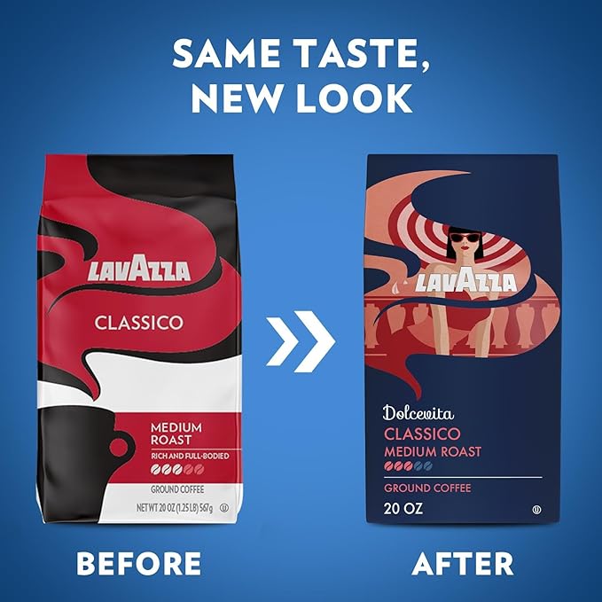 Lavazza Dolcevita Classico Ground Coffee 6 Bags of 20oz, Medium Roast, Rich and Full-bodied, Intensity 3/5, Arabica and Robusta, Ideal for Drip Brewers, (Pack of 6) - Package May Vary