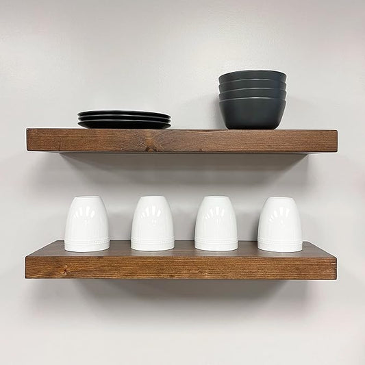 URBANDI, Rustic Floating Shelves, Set of 2, Hidden Bracket, Solid Wood, Heavy Duty, Wall Mounted Shelves, (Provincial, 36Wx8D)