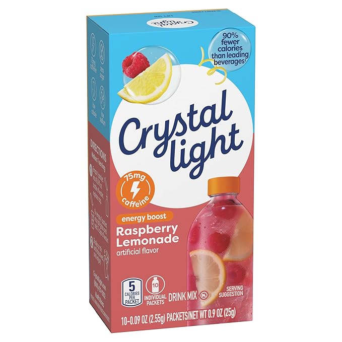 Crystal Light Raspberry Lemonade Energy Boost Drink Mix, 10 ct On-the-Go-Packets