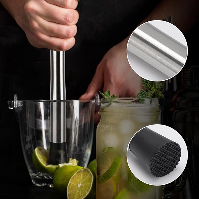 Muddlers for Cocktail Mixing Spoon Set of 6, 9.8 Inch Muddlers 304 Stainless Steel Fruit Crusher Mixing Spoon Ice Crusher for Bar Party and Home
