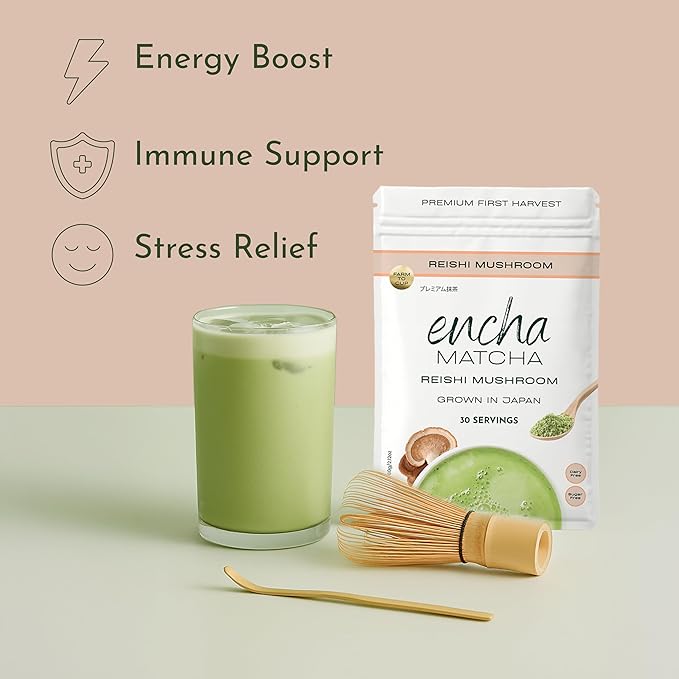 Encha Matcha Latte Powder - Reishi Mushroom Matcha Powder - First Harvest - Premium Japanese Macha - 60g / 2.12oz