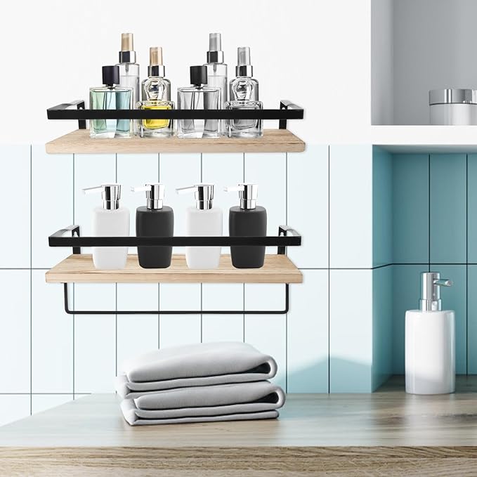 Wall Storage Shelf Floating Wood Shelves Solid Paulownia Wood Rustic Floating Cabinet for Bathroom Kitchen Living Room 2pcs